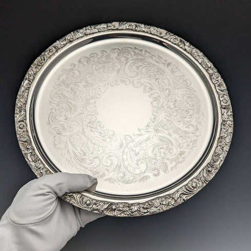 British Vintage Silver Plated Tray Salva Diameter 28cm EHP